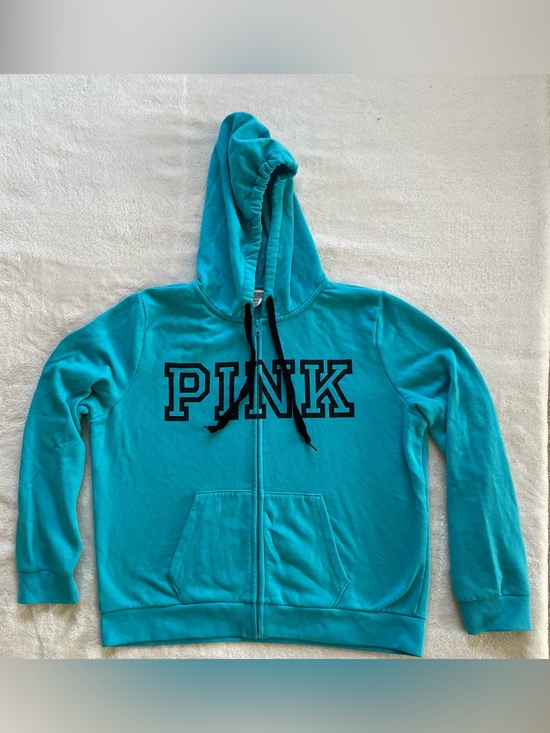 PINK Victoria's Secret Tops - PINK Victoria’s Secret Teal Logo Zip Up Hoodie size XL